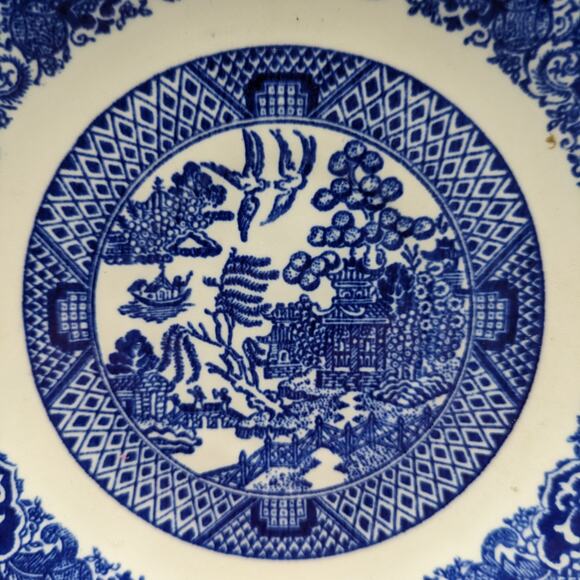 Willow Ware 6" Plate Royal China Blue Made in USA Transferware Blue White Asian - Picture 2 of 8